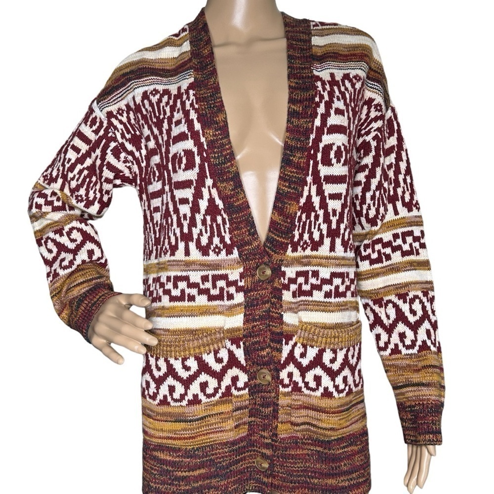 Lucky Brand brown and red oversized cardigan NWT small